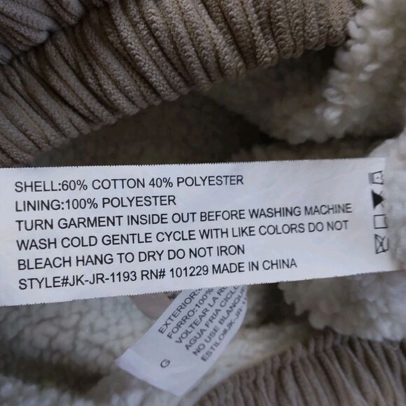 Ashley 26 International Khaki Corduroy Jacket Sherpa Hooded Cropped Size Large - Picture 8 of 12